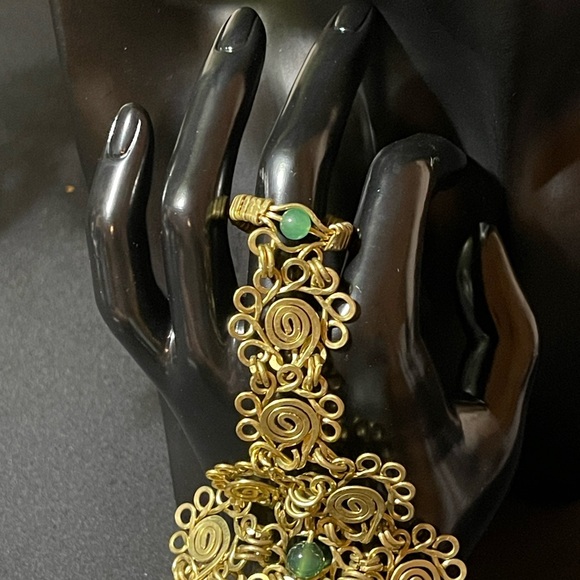 Eastern style Brass Bracelet with Nephritis - Hand made - Picture 3 of 3